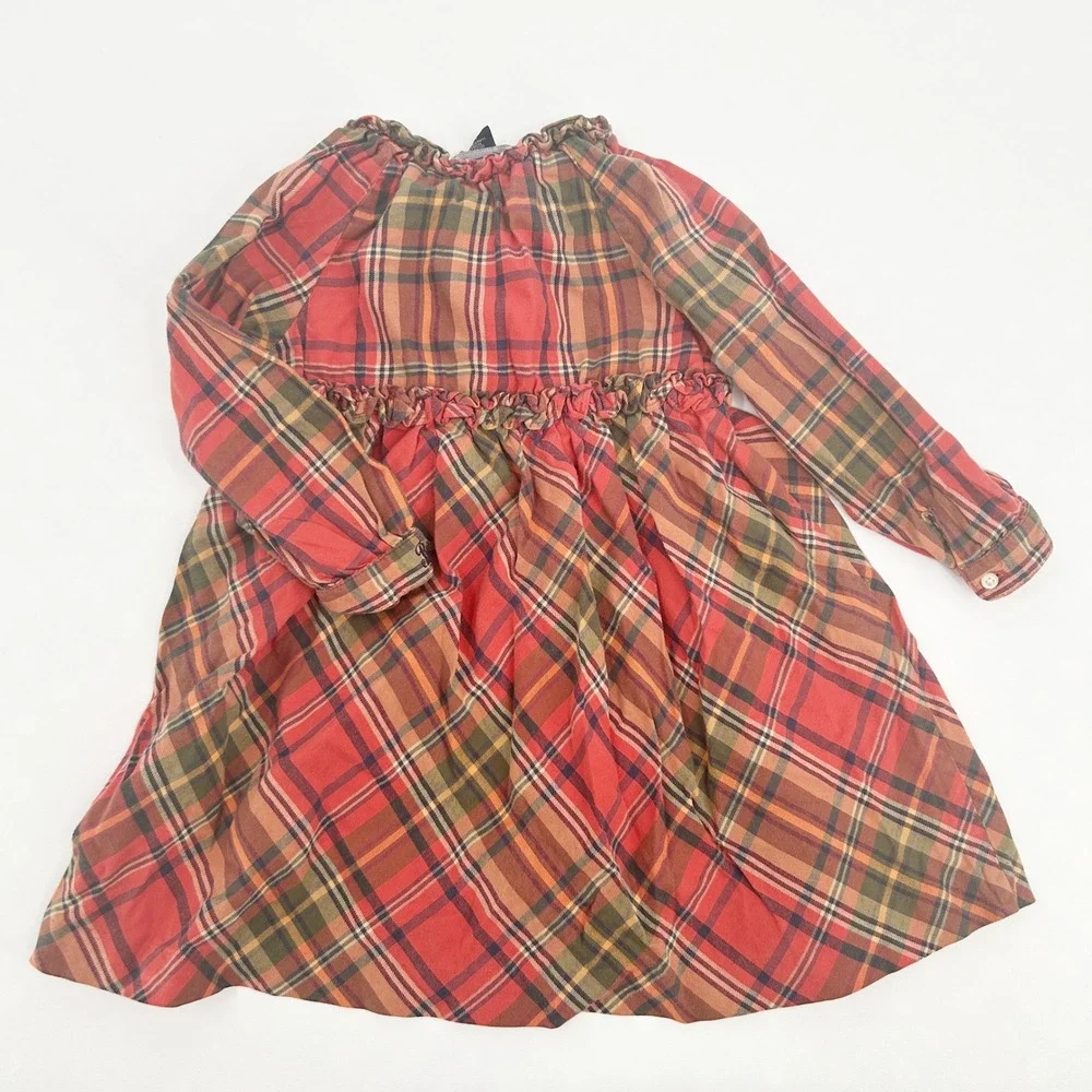 Ralph Lauren Baby Girls Tartan Plaid Long Sleeve‎ Ruffle Fall Cotton Dress 24M